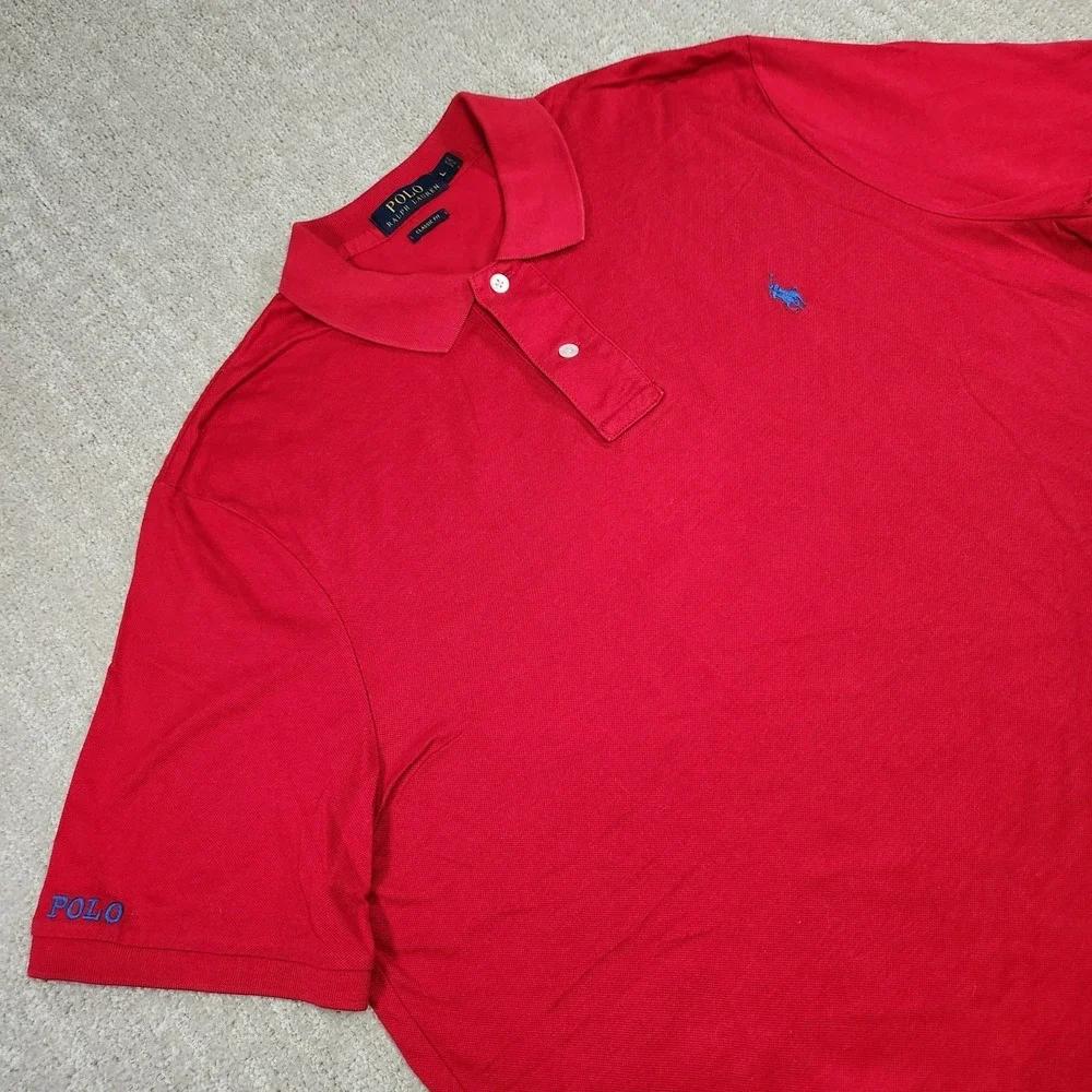 Polo Ralph Lauren Polo Shirt Men‎ Large Red Blue Pony Spellout Classic Fit